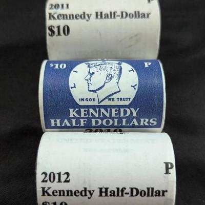 2010, 2011, 2012-P BU Uncirculated Issued Kennedy Half Rolls
