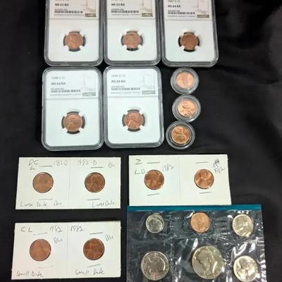 Group of NGC Graded Lincoln Wheat Cents, Plus Misc Cents & Coins