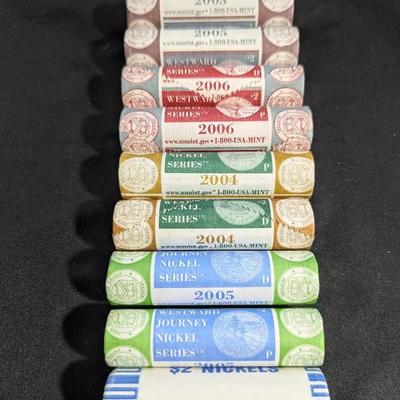 2003-P BU Roll + 2004, 2005, 2006, P&D Mint Issued, All Uncirculated Jefferson Nickels (9 Rolls)