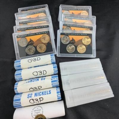 8 Uncirculated 2003-2005 Rolls Jefferson Nickels & 10 Westward Nickel Sets