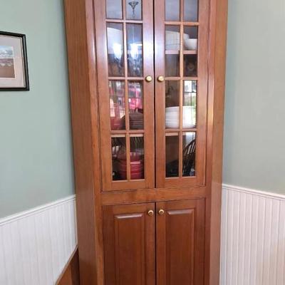 Wooden Corner Cabinet Window Pane Front