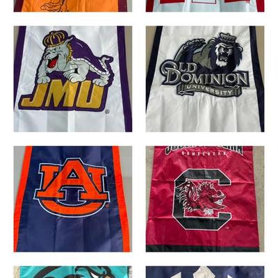 Collection Of College Flags-VT, UA, JMU, ODU, VMI & More