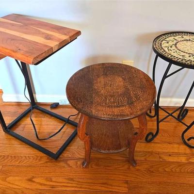 3 Small Tables; Mosaic Top, Vintage Wooden, Charging Station