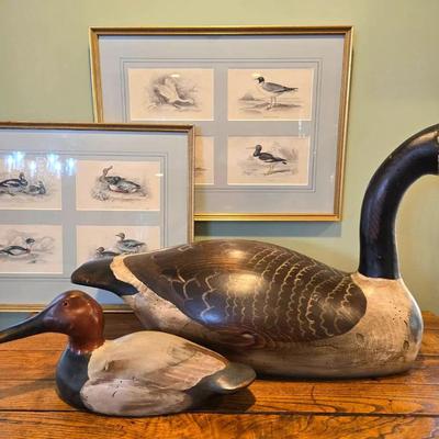 Carved Wood Duck & Goose & 2 Bird Art Prints