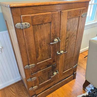Antique Wooden Icebox Chest Cabinet 