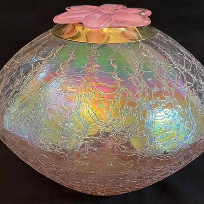 Crackle Glass Vase With Blown Stem 