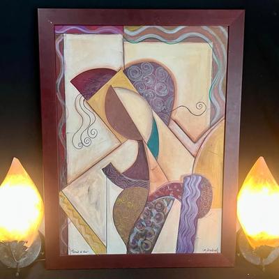 Signed “Portrait Of Eve” Painting And 2 Shell Sconces