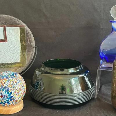 Handmade Green Makora, Cobalt Blue Decanter, Multicolor Lamp