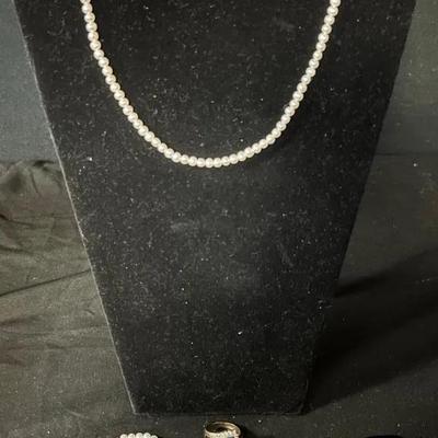 14K Pearl Necklace & Bracelet Set With 18K GE Ring 