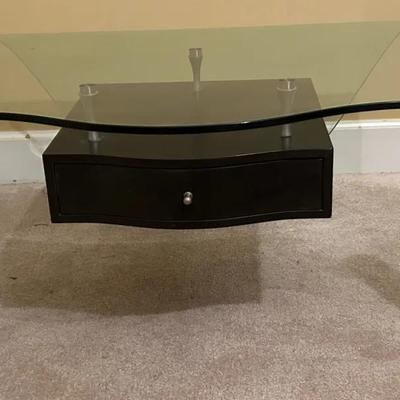 Contemporary Abstract Glass Coffee Table w/ Drawer