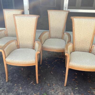 Set of (4) Art Deco Revival High-Back Wood Armchairs  Kimball Style