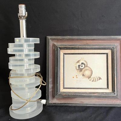 Clear Round Platform Stacked Lamp With Raccoon Art