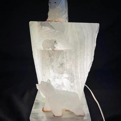 Carved Onyx Polar Bear Lamp 
