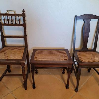 Vintage Caned Chairs & Bench