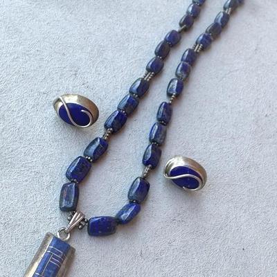 Sterling Blue Stone “Billie” Necklace With Earrings 