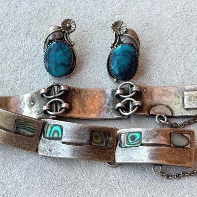Sterling Turquoise Earrings & Chain Bracelet
