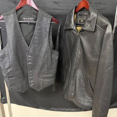 Dw169 men s leather jacket and vest