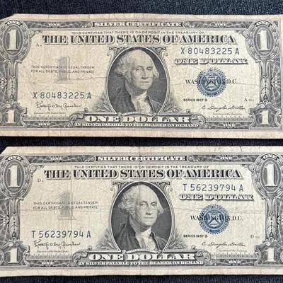 Set Of 2 Blue Seal Series 1957B $1 Bills 