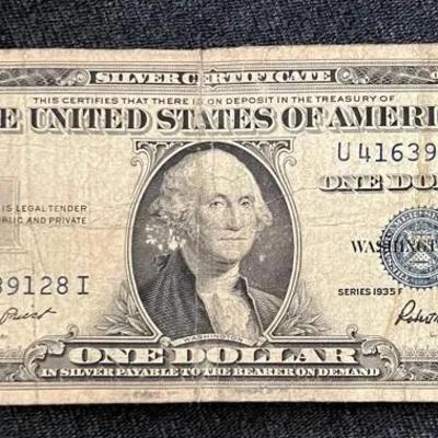 Miscut Back Blue Seal Series 1935F $1 Bill