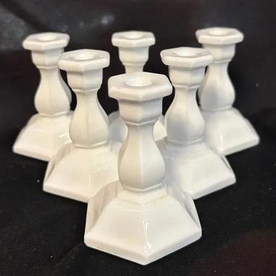 Set Of 6 Mini White Glass Tiara Candle Holders 