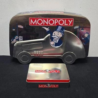 HASBRO Monopoly  2001 Game, 2005 Key Chain & Timepiece/Moneyclip In Tin Boxes