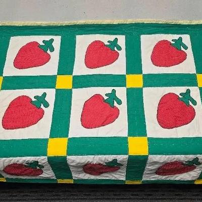 Vintage Handmade Patchwork 30 Strawberry Squares Quilt 