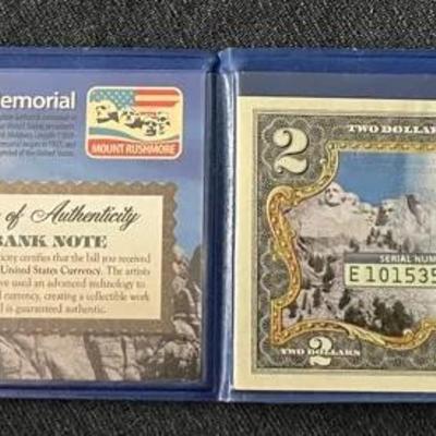 Mount Rushmore National Memorial Commemorative $2 Bank Note