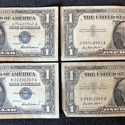 Set Of 4 Series 1957 Blue Seal $1 Bills #2
