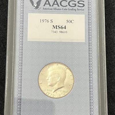 AACGS Graded 1976S Kennedy Bicentennial Half Dollar MS64 