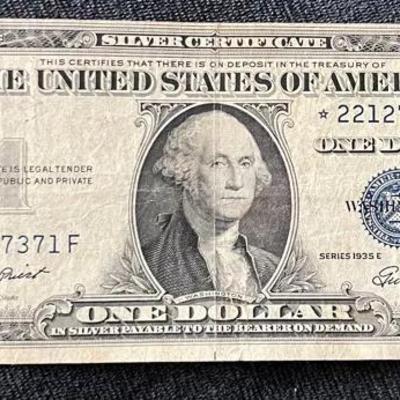 Series 1935E Blue Seal Miscut Star Note $1 Bill
