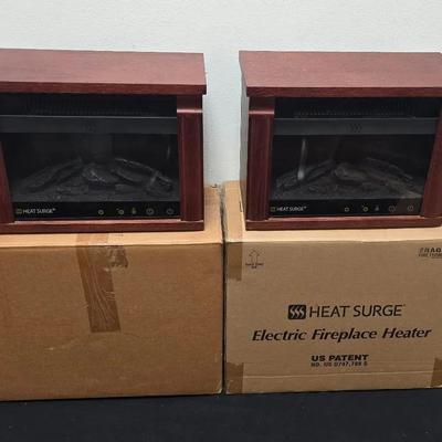 HEAT SURGE Electric Fireplace Heaters 1 Is NEW Open Box, 1 Is Used In Box