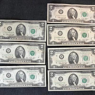 Set Of 7 1976 $2 Bills 