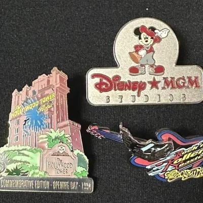 Disney Hollywood Studios Pin Trio  Tower of Terror, MGM Studios & Aerosmith Rock n Roller Coaster