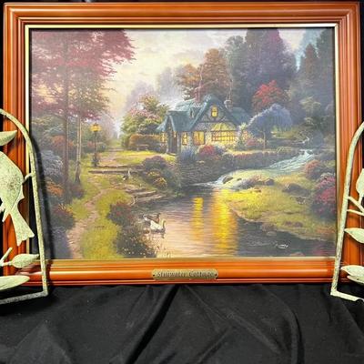 Thomas Kinkade “Stillwater Cottage” Print Plus Wall Candle Sconces 