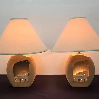 Vintage Southwest 3-Way Textured Ceramic Adobe Lamps(2)
