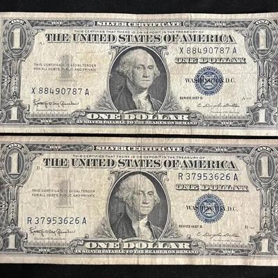 #5 Set Of 2 Series 1957B Blue Seal $1 Bills