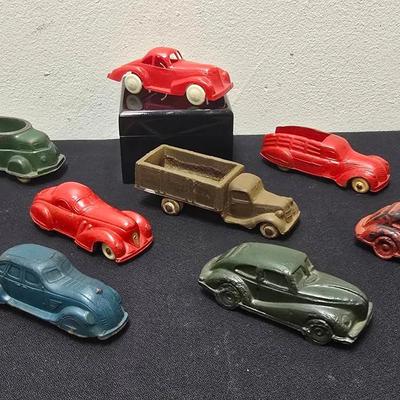 Vintage THE SUNRUBBER CO BARBERTON, OH Cars & Truck, ARCOR TOYS Rubber Car, TAPIN Plastic Car, More 