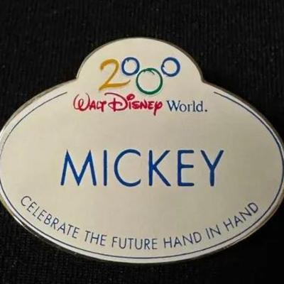 Disney 2000 Mickey Cast Member Name Tag Pin  / Celebrate the Future Hand in Hand