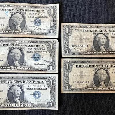 Set Of 5 Series 1957 Blue Seal $1 Bills