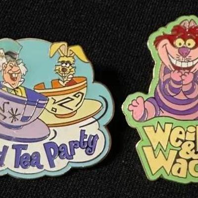 Disney Alice in Wonderland Pin Set  Mad Tea Party & Cheshire Cat  2000s Collectibles