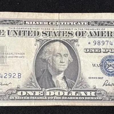 Miscut Blue Seal Star Note $1 Series 1957 t