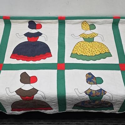 Vintage Handmade 16 'Sunbonnet Sue Or Southern Belle' Patchwork Quilt 