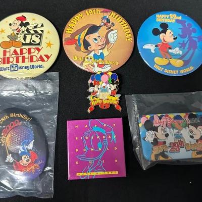 Disney Birthday Celebration Buttons & Pin Collection  1980s-2000s