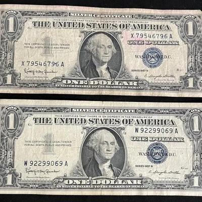 #7 Set Of 2 Series 1957B Blue Seal $1 Bills