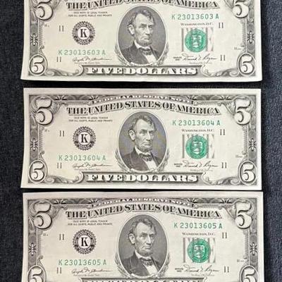 Set Of 5 Series 1981 $5 Bills