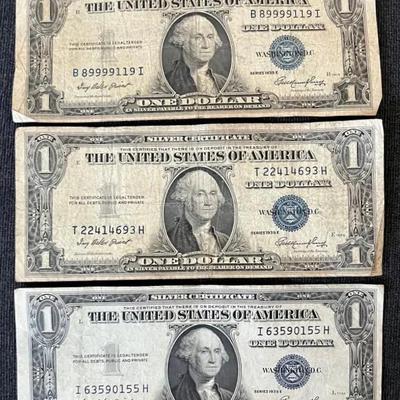 Set Of 3 Blue Seal Series 1935E $1 Bills