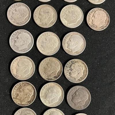 #2 1964 & Earlier Silver Roosevelt Dimes 1.596 Troy Ounces Total
