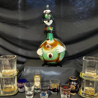 Glass Clown Decanter•Jack Daniel’s Glasses And Coasters•Shot Glasses