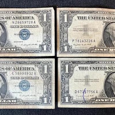 (4) Series 1957A $1 Silver Certificates  Blue Seal Notes
