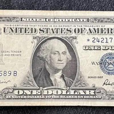 Series 1957 Blue Seal Star Note $1 Bill